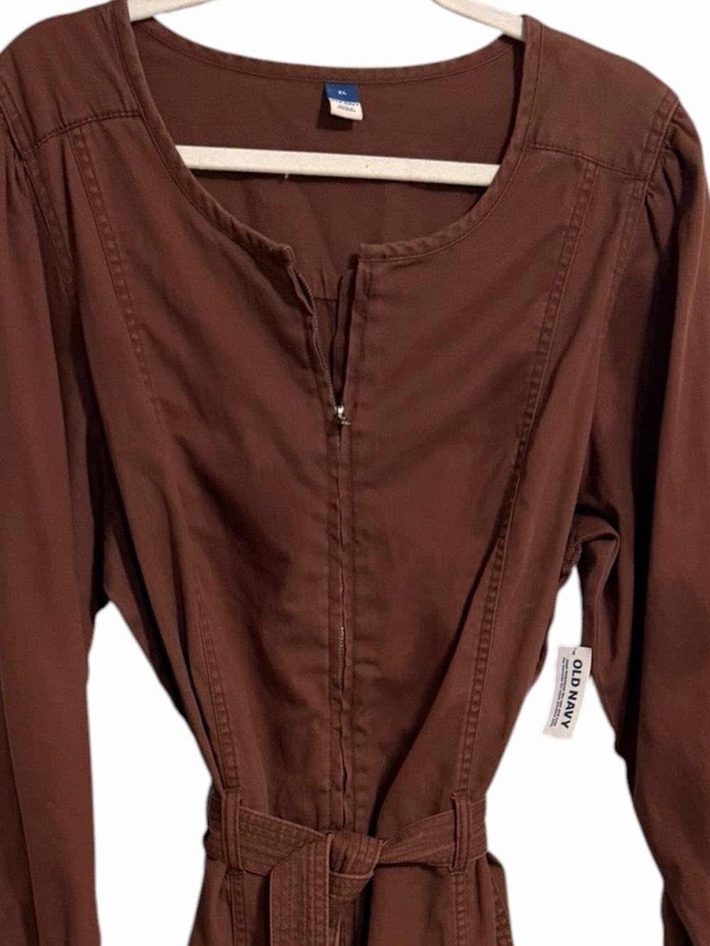 Old Navy Womens Brown Zip FrontUtility Long-Sleeve BeltedJumpsuit NEW Medium - Picture 6 of 6